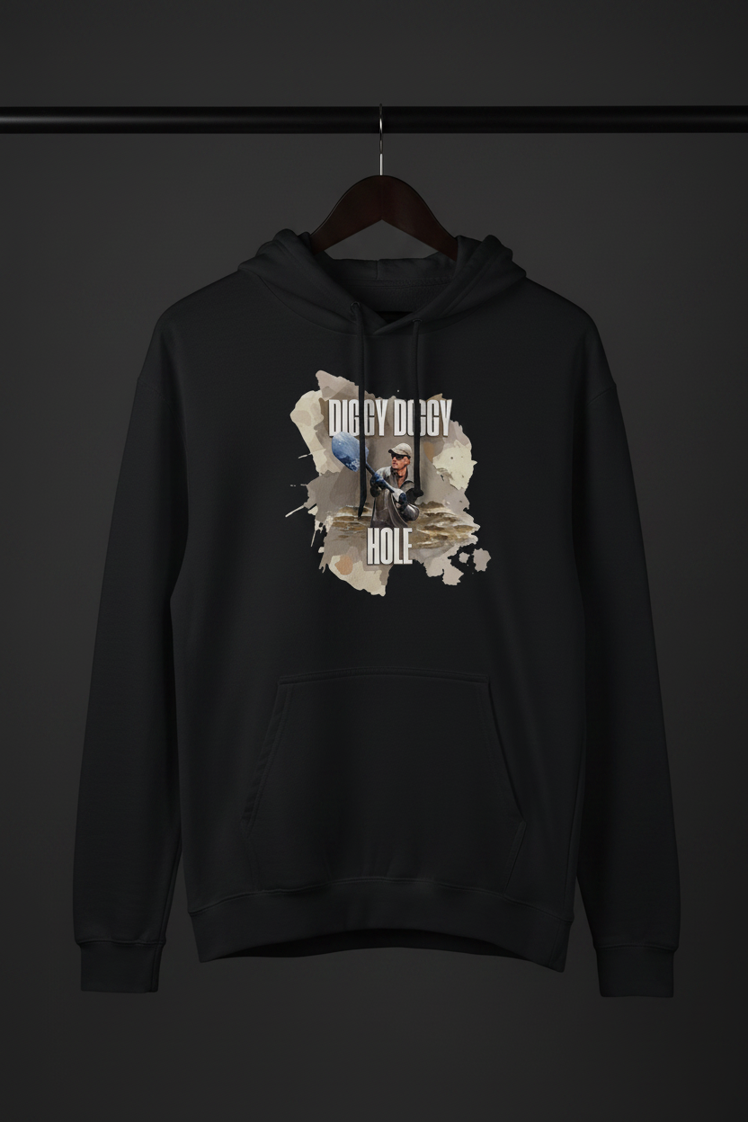 Hoodie Diggy Diggy Hole på galge