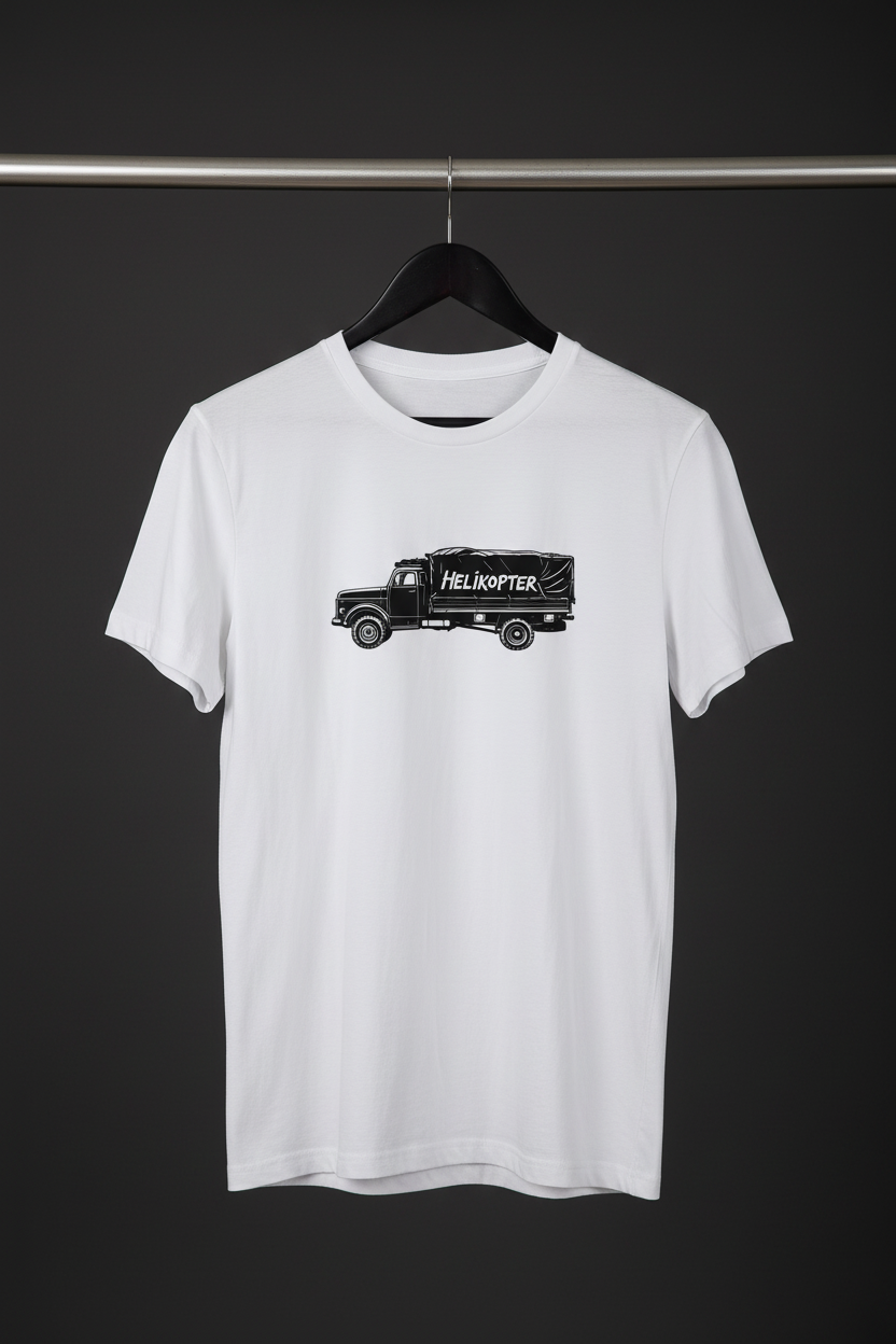 T-shirt - Helikopter på svart trägalge i fotostudio