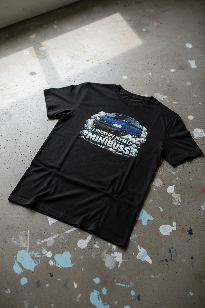 T-shirt Identity Minibuss – framsida, betonggolv