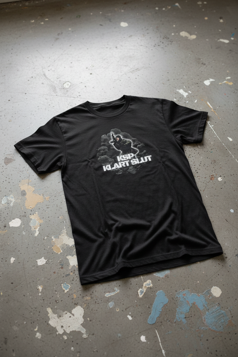 T-shirt KSP KLART SLUT – framsida, betonggolv