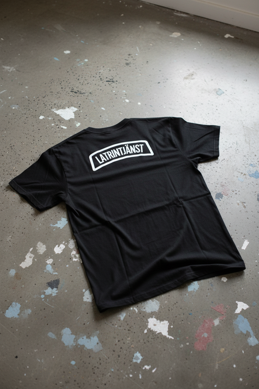T-shirt Latrintjänst – rygg, betonggolv