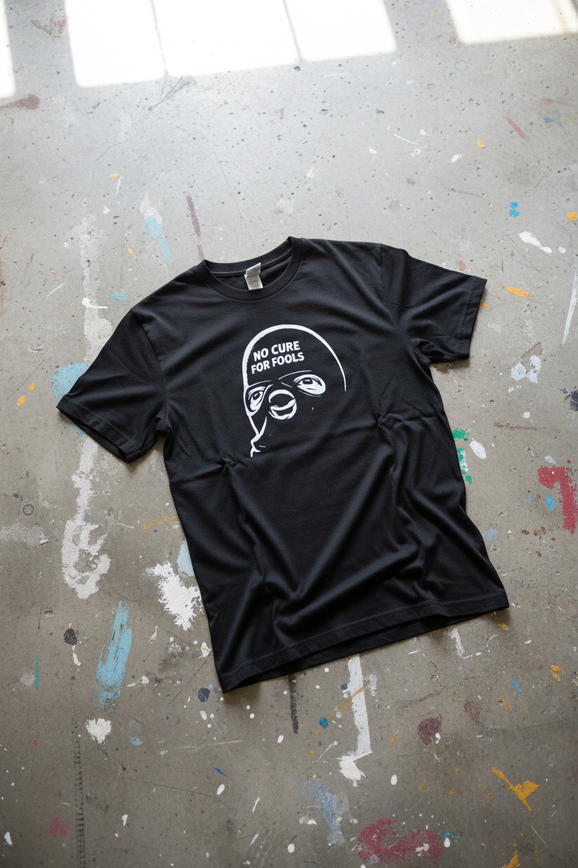 T-shirt No cure for fools – framsida, betonggolv