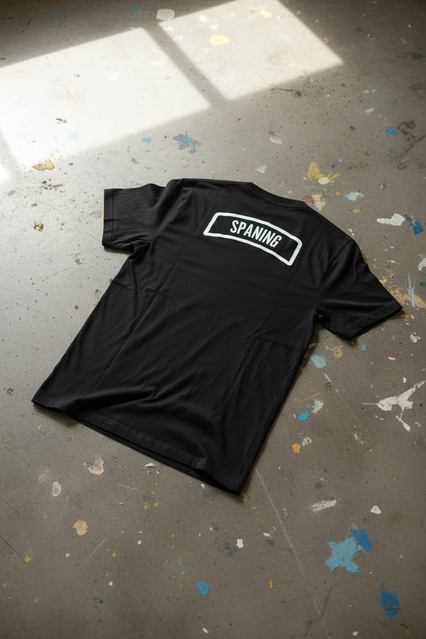 T-shirt Spaning – rygg, betonggolv